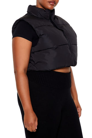 Plus Size Cropped Puffer Vest