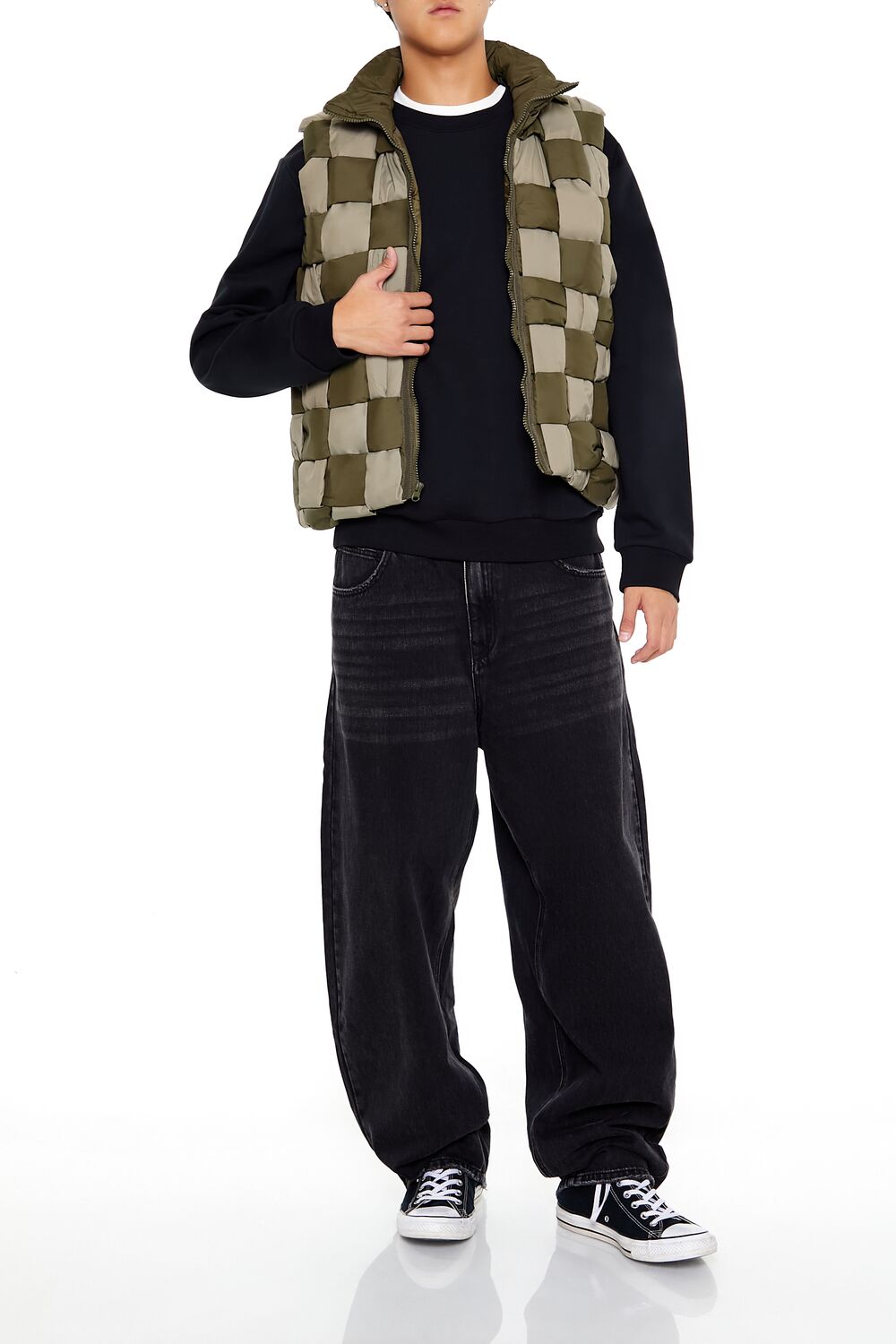  Forever 21 Checkered Basketwoven Vest - olive-light-olive-swatch - Bonton