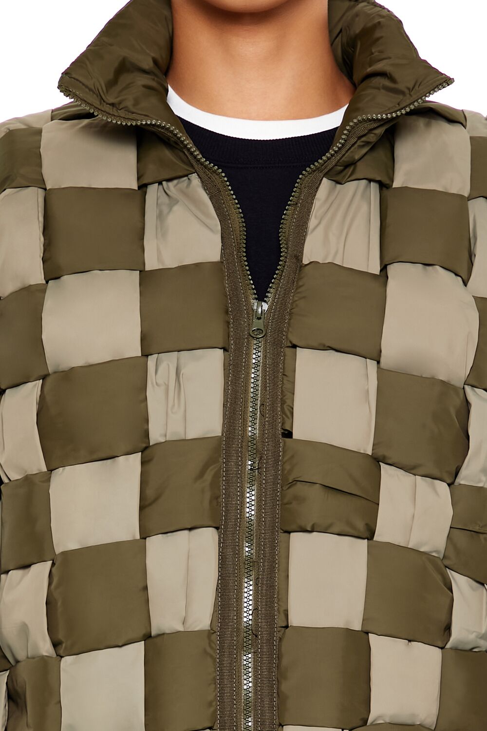  Forever 21 Checkered Basketwoven Vest - olive-light-olive-swatch - Bonton