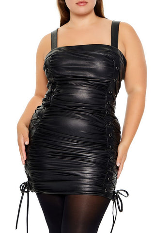 Plus Size Lace-Up Mini Dress