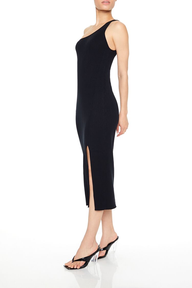  Forever 21 Ribbed One-Shoulder Midi Dress - black-swatch - Bonton