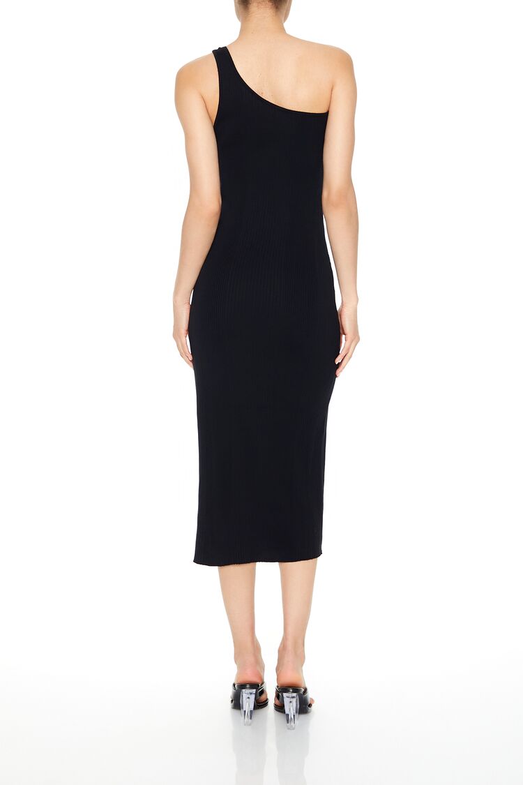  Forever 21 Ribbed One-Shoulder Midi Dress - black-swatch - Bonton