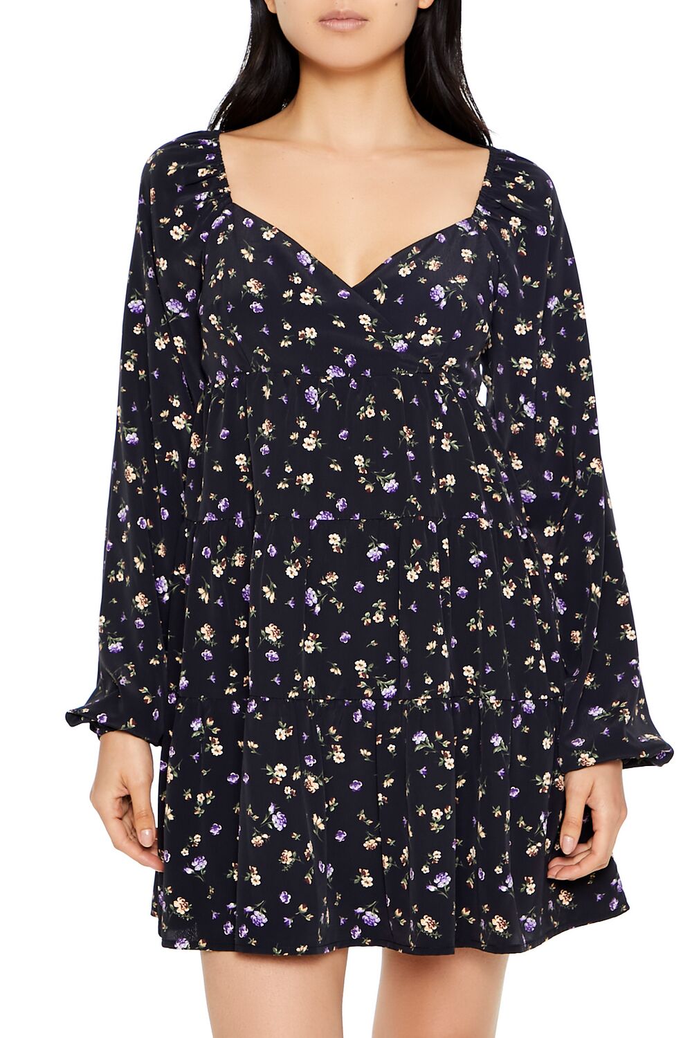  Forever 21 Ditsy Floral Babydoll Mini Dress - black-multi - Bonton