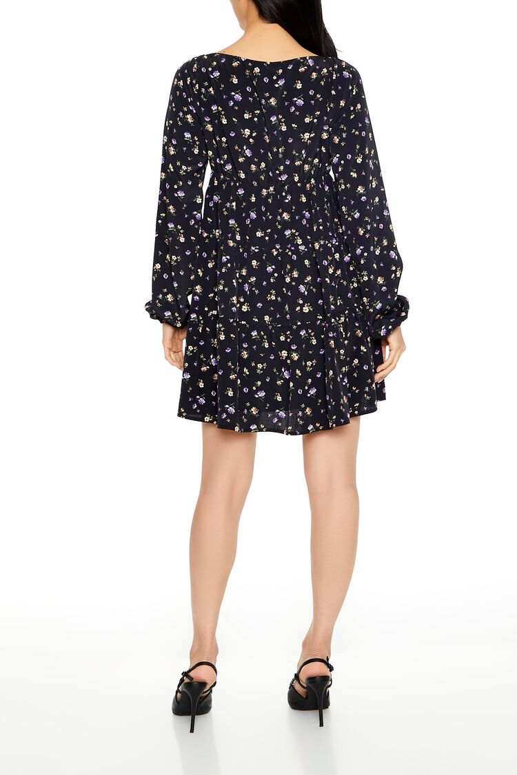  Forever 21 Ditsy Floral Babydoll Mini Dress - black-multi - Bonton