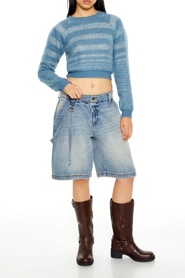  Forever 21 Striped Cropped Sweater - blue multi - Bonton