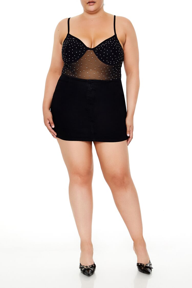  Forever 21 Plus Size Rhinestone Mesh Bodysuit - black - Bonton