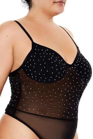 Plus Size Rhinestone Mesh Bodysuit