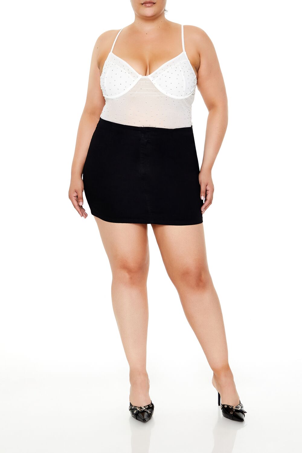  Forever 21 Plus Size Rhinestone Mesh Bodysuit - black - Bonton