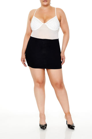 Plus Size Rhinestone Mesh Bodysuit