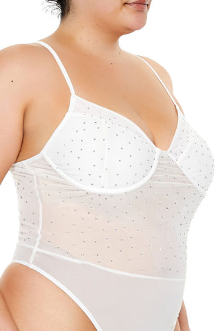 Plus Size Rhinestone Mesh Bodysuit