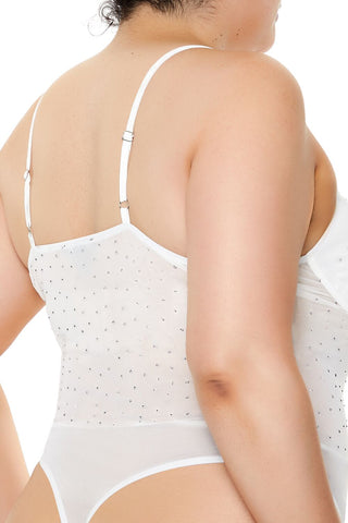 Plus Size Rhinestone Mesh Bodysuit