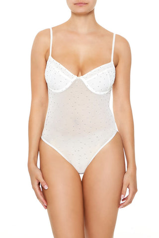 Rhinestone Mesh Thong Bodysuit