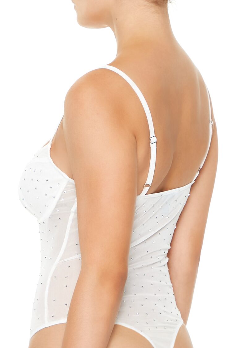  Forever 21 Rhinestone Mesh Thong Bodysuit - black - Bonton