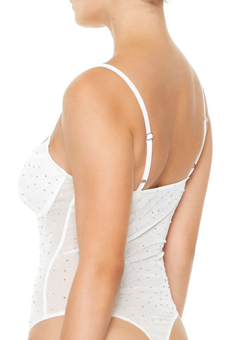 Rhinestone Mesh Thong Bodysuit
