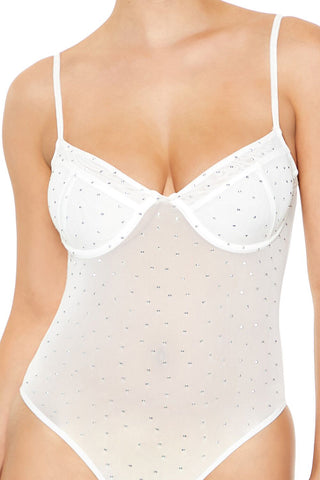 Rhinestone Mesh Thong Bodysuit