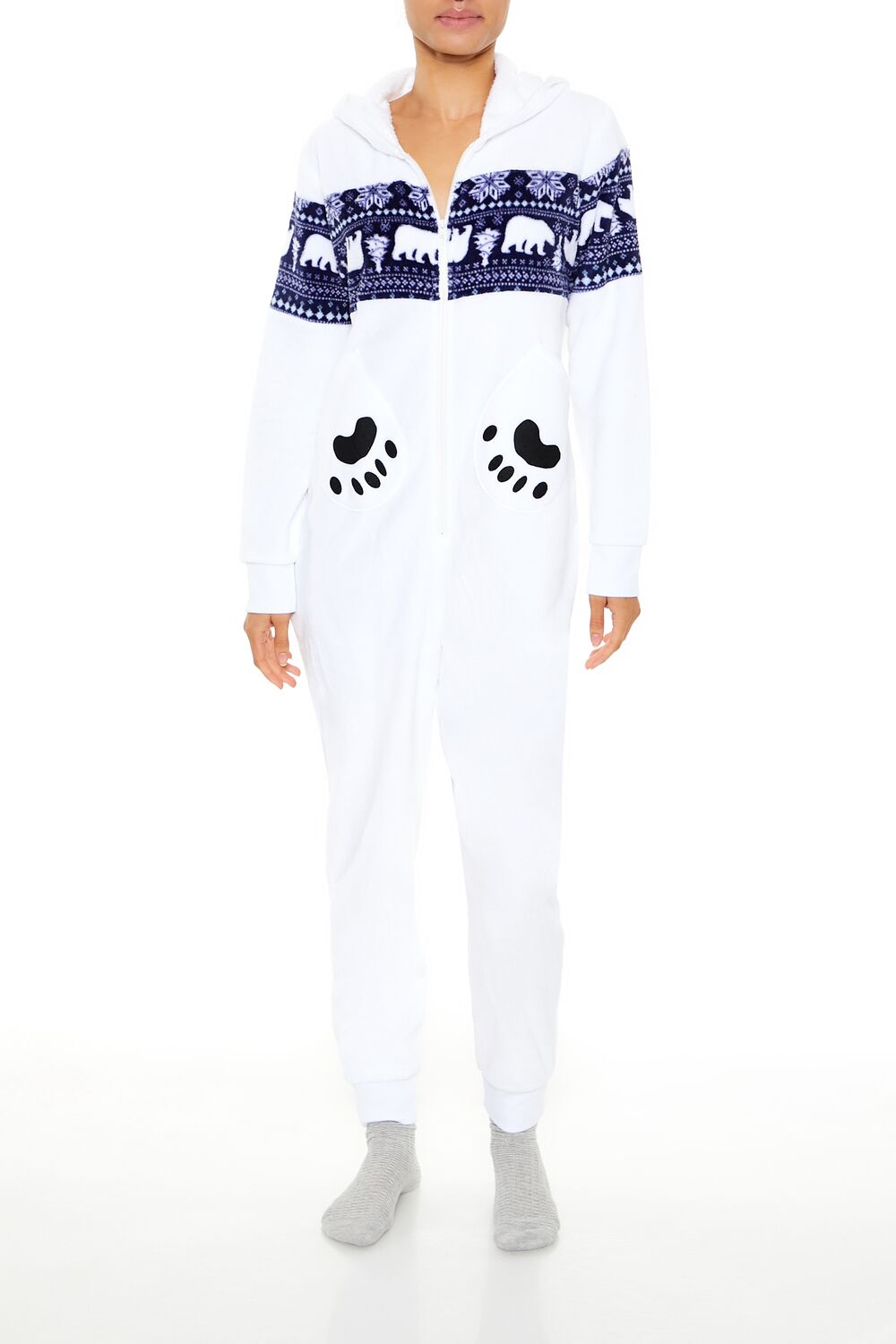  Forever 21 Hooded Polar Bear Jumpsuit - white-multi - Bonton