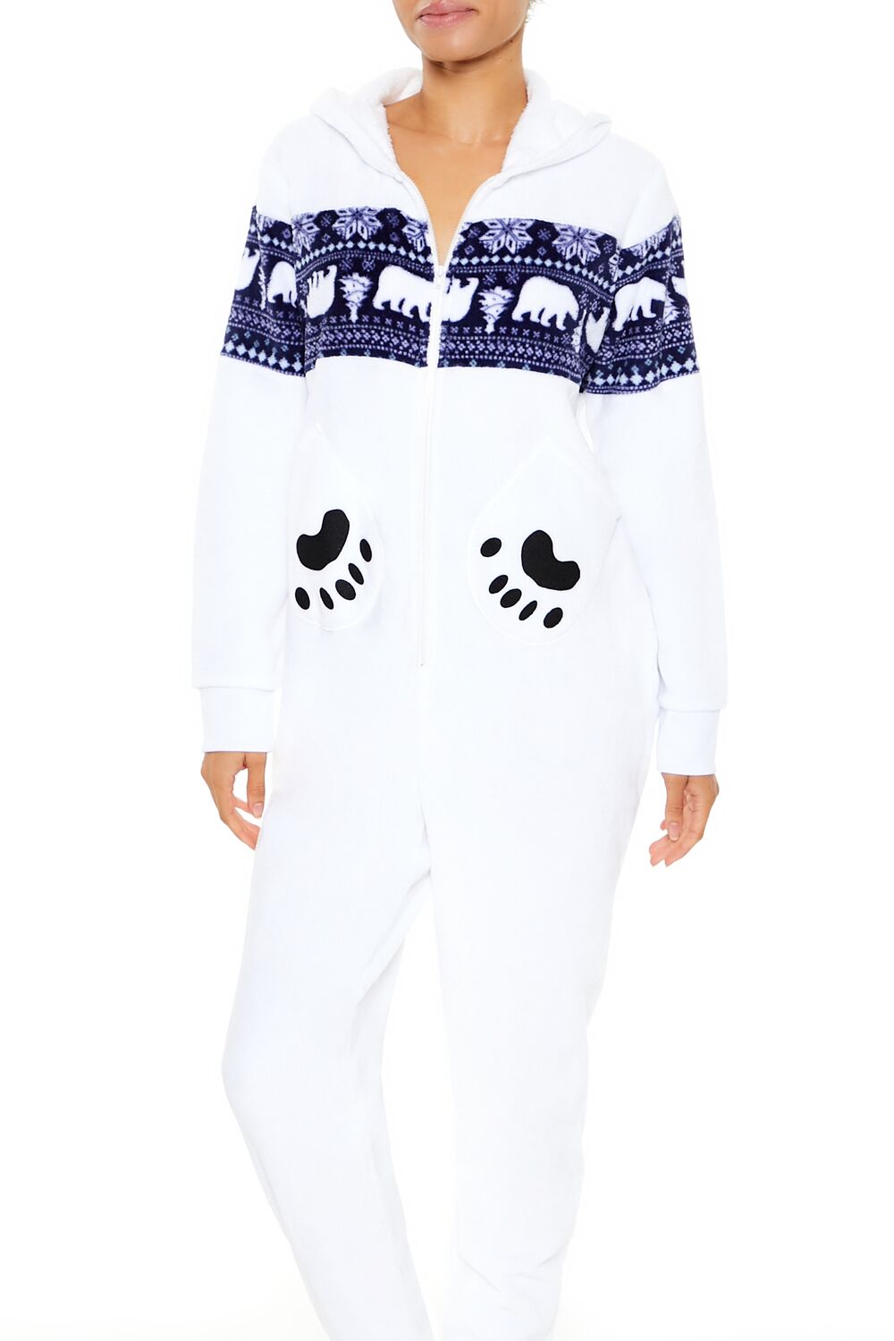  Forever 21 Hooded Polar Bear Jumpsuit - white-multi - Bonton