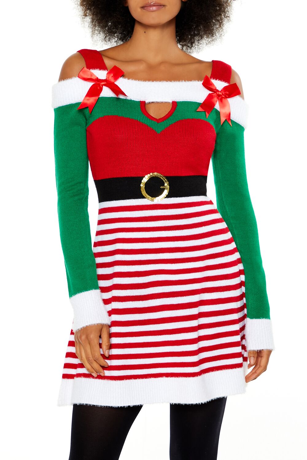  Forever 21 Striped Elf Mini Dress - red-multi - Bonton