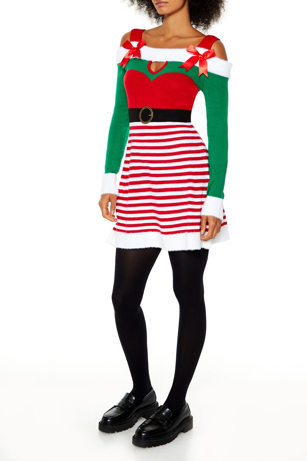  Forever 21 Striped Elf Mini Dress - red-multi - Bonton