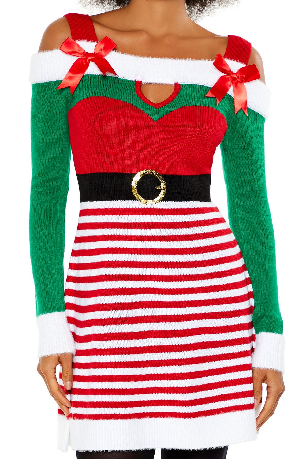  Forever 21 Striped Elf Mini Dress - red-multi - Bonton