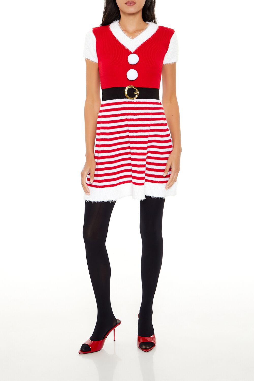  Forever 21 Hooded Striped Santa Mini Dress - red-multi - Bonton