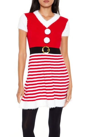 Hooded Striped Santa Mini Dress