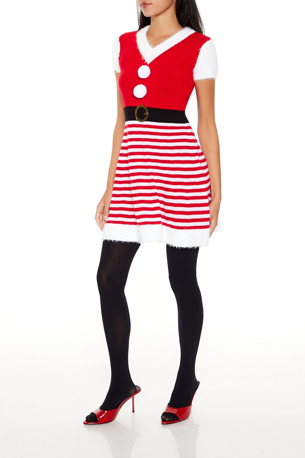  Forever 21 Hooded Striped Santa Mini Dress - red-multi - Bonton