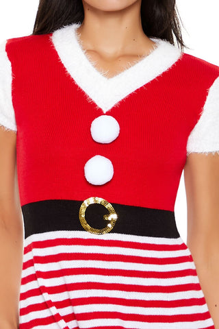 Hooded Striped Santa Mini Dress
