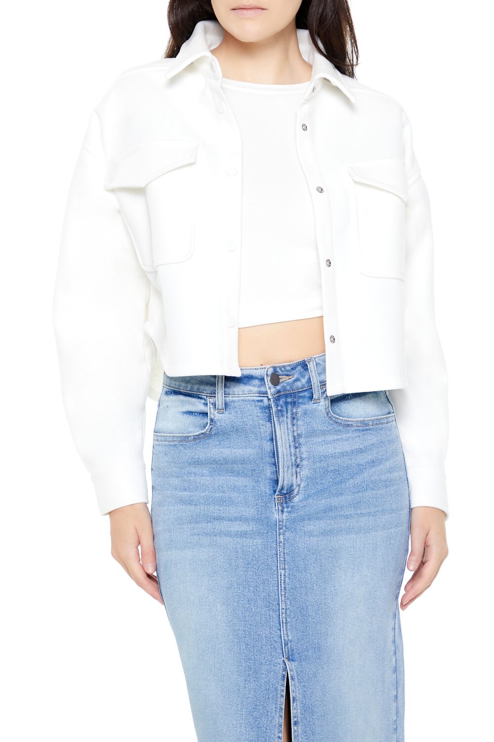  Forever 21 Boxy Cropped Shacket - white - Bonton