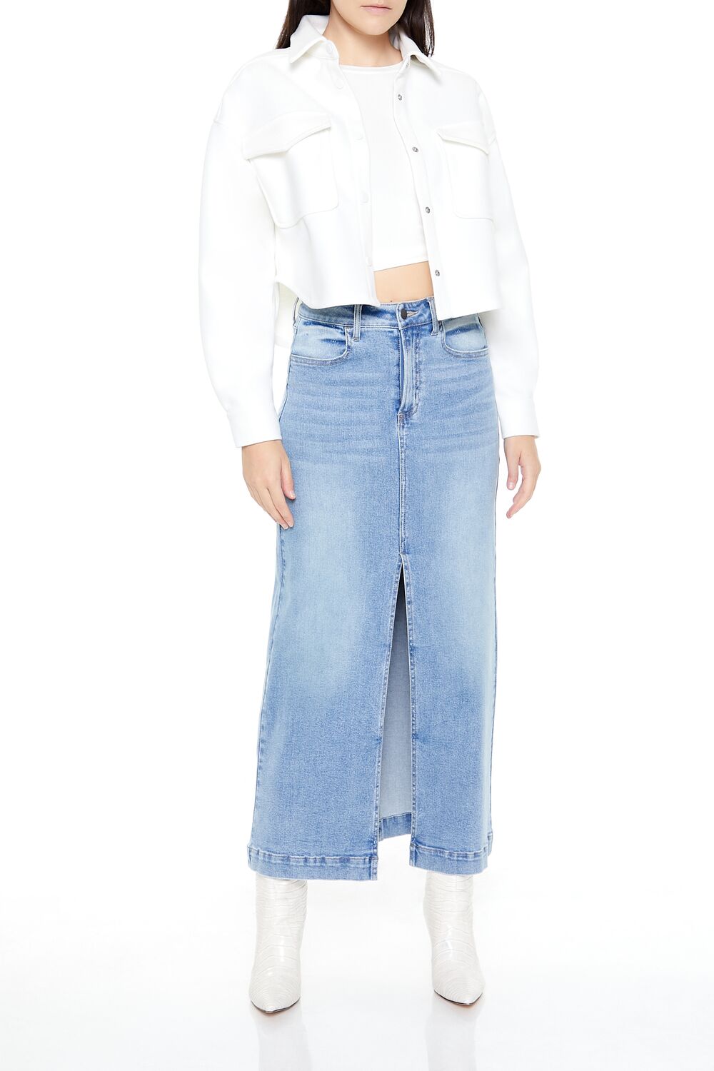  Forever 21 Boxy Cropped Shacket - white - Bonton
