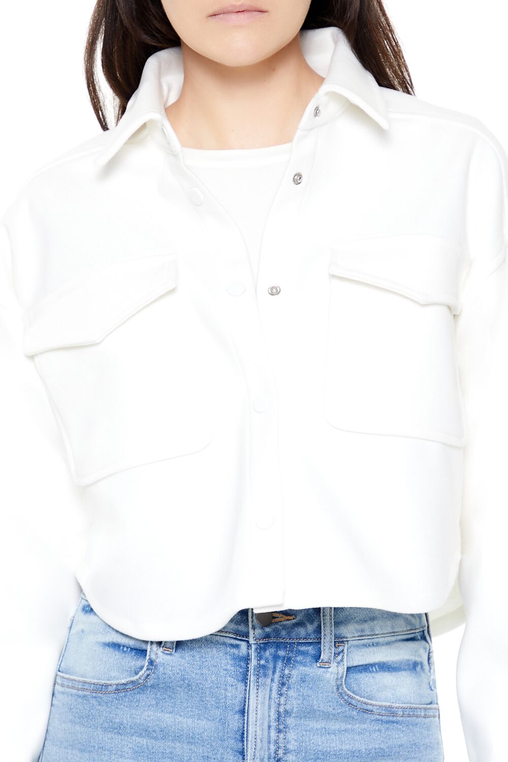  Forever 21 Boxy Cropped Shacket - white - Bonton