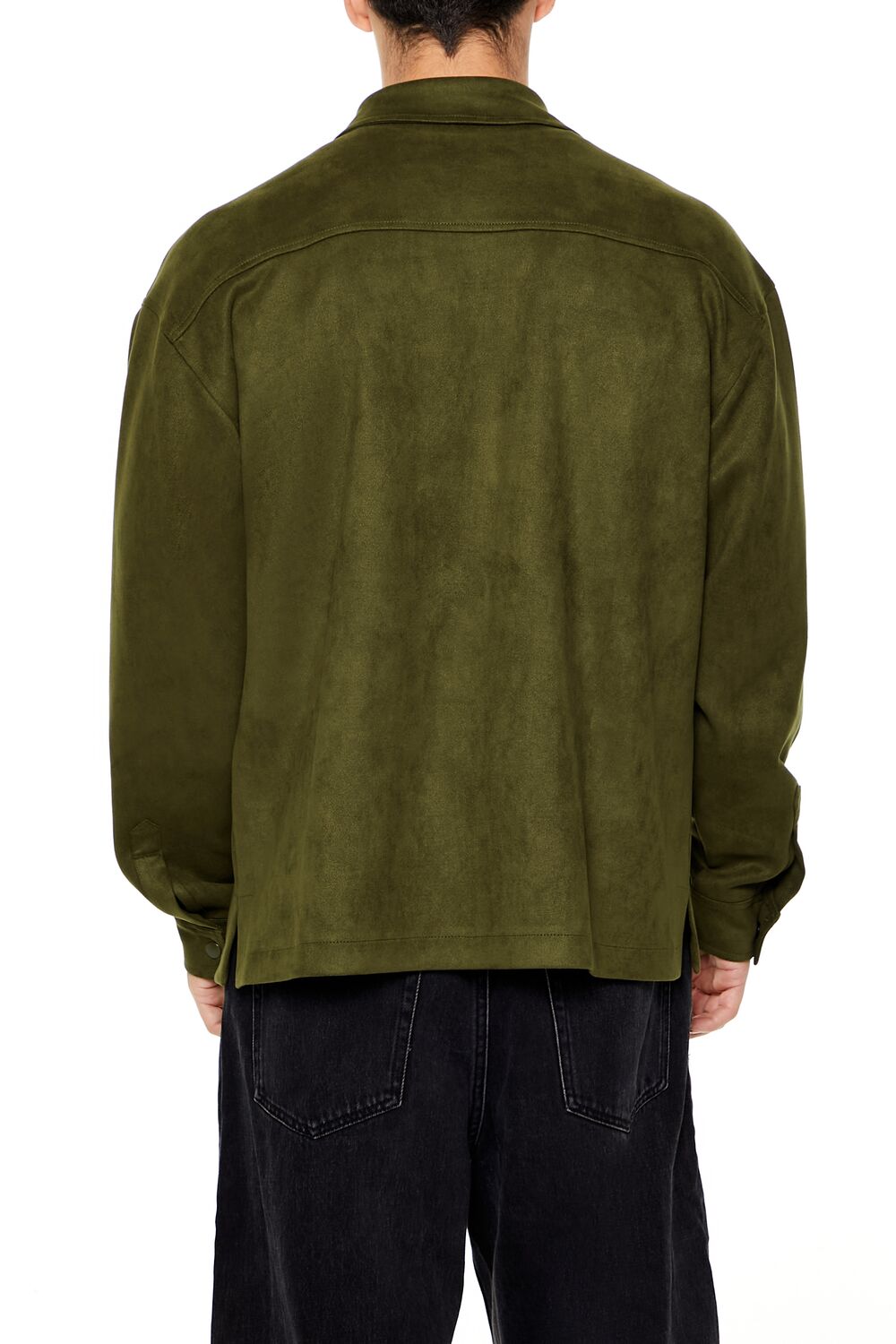  Forever 21 Faux Suede Snap-Button Shirt - olive - Bonton