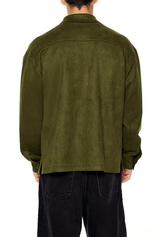 Faux Suede Snap-Button Shirt
