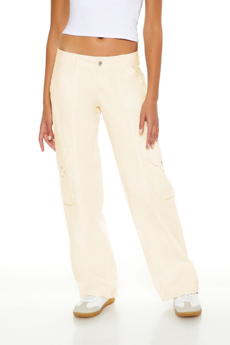  Forever 21 Low-Rise Straight-Leg Cargo Pants - white - Bonton