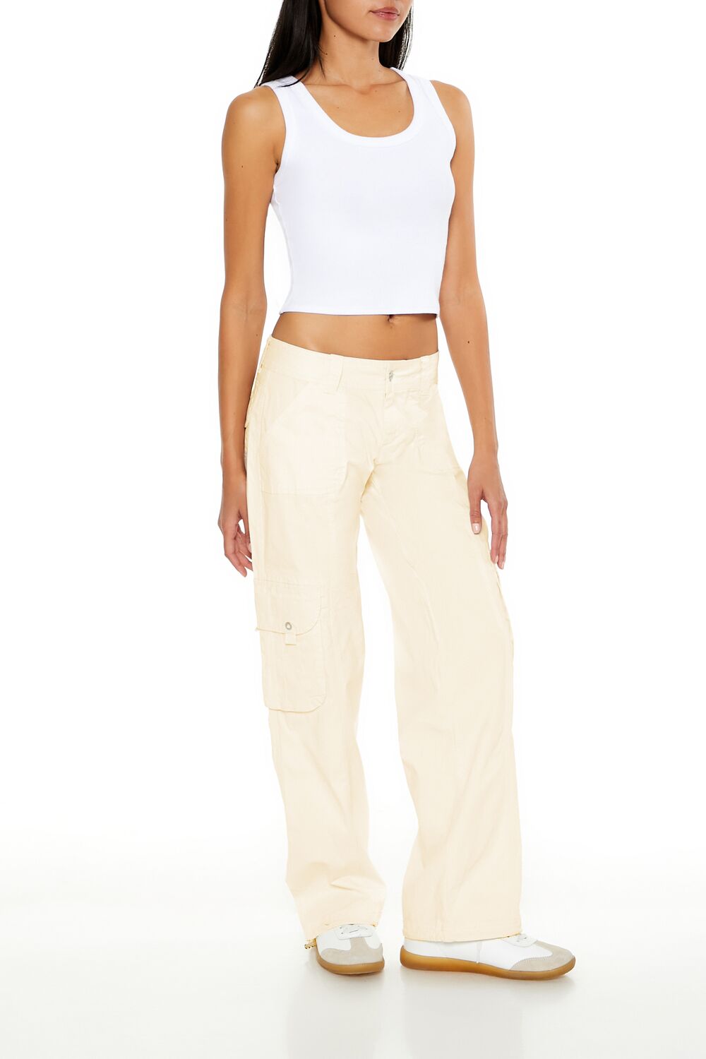  Forever 21 Low-Rise Straight-Leg Cargo Pants - white - Bonton