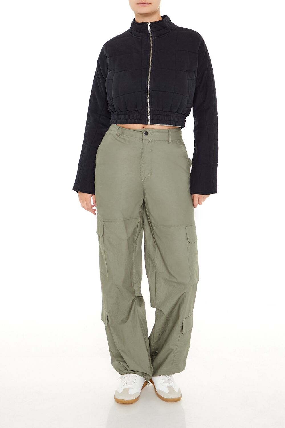  Forever 21 Quilted Zip-Up Cropped Jacket - white - Bonton