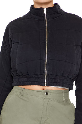 Quilted Zip-Up Cropped Jacket