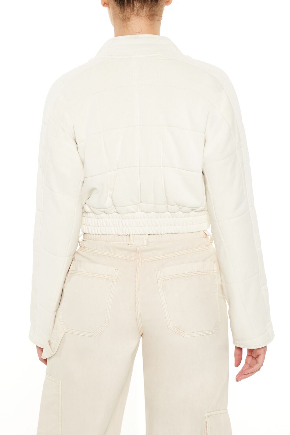  Forever 21 Quilted Zip-Up Cropped Jacket - white - Bonton