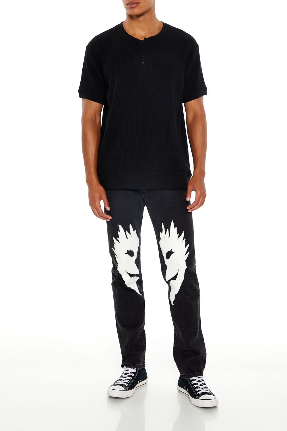  Forever 21 Split Face Slim-Fit Jeans - black-multi - Bonton