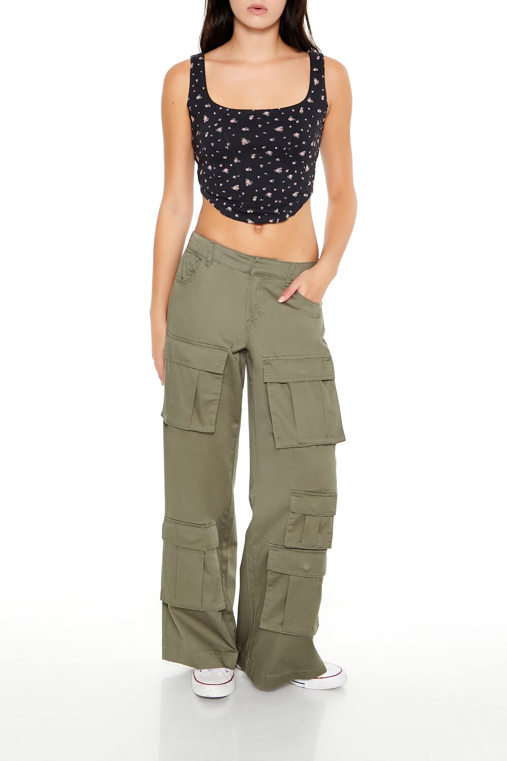  Forever 21 Floral Print Crop Top - black multi - Bonton