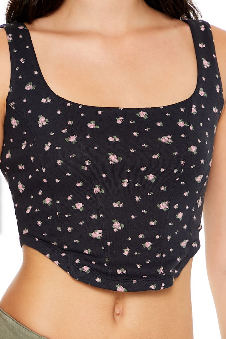  Forever 21 Floral Print Crop Top - black multi - Bonton