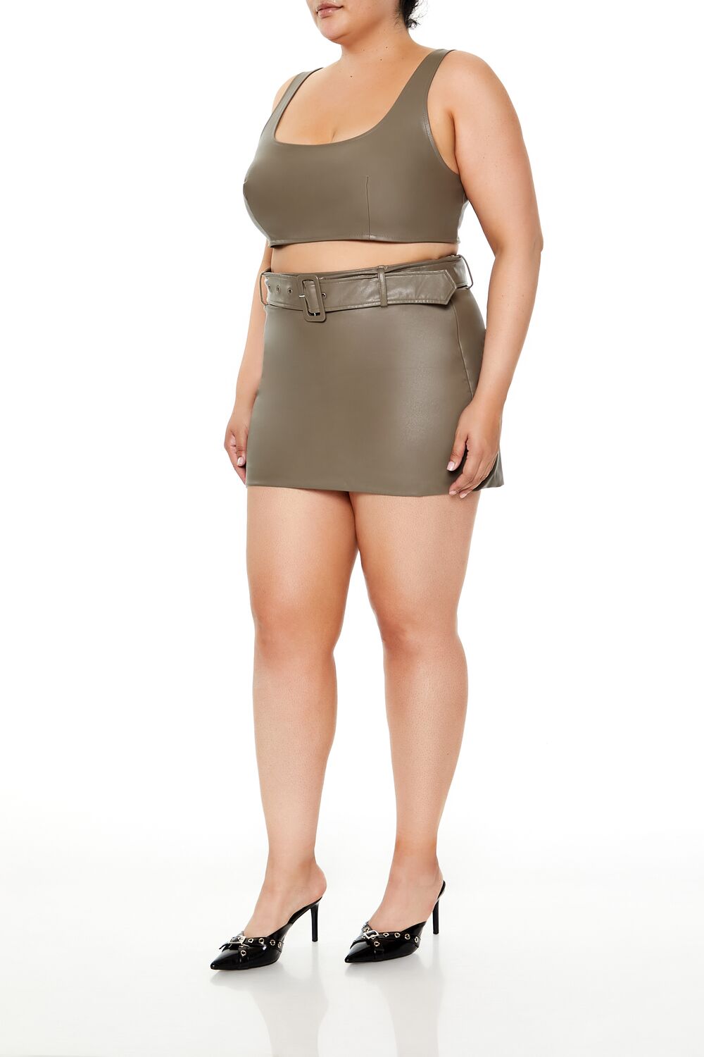  Forever 21 Plus Size Belted Mini Skirt - ash-brown - Bonton
