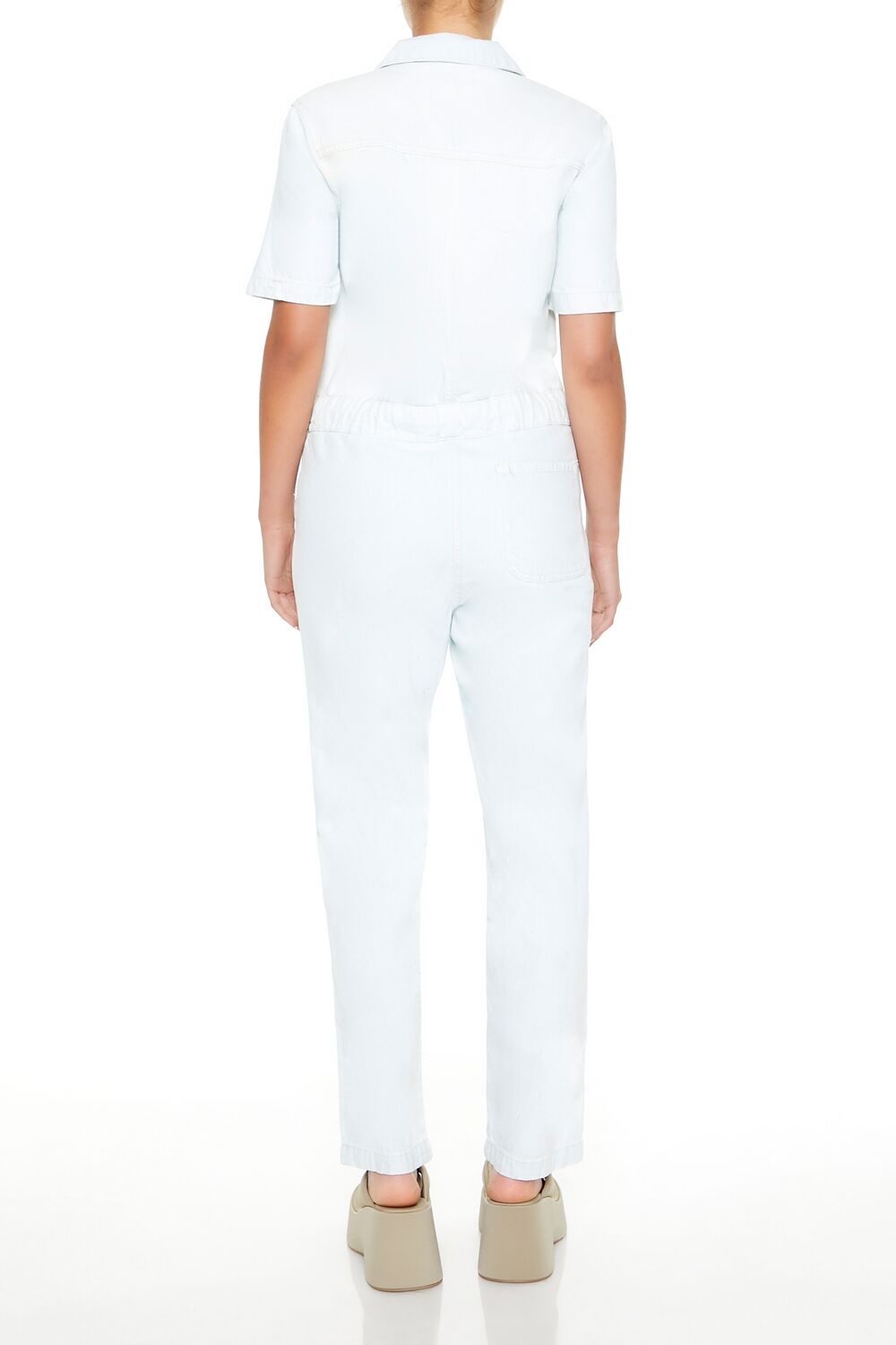  Forever 21 Button-Front Denim Jumpsuit - light-denim - Bonton