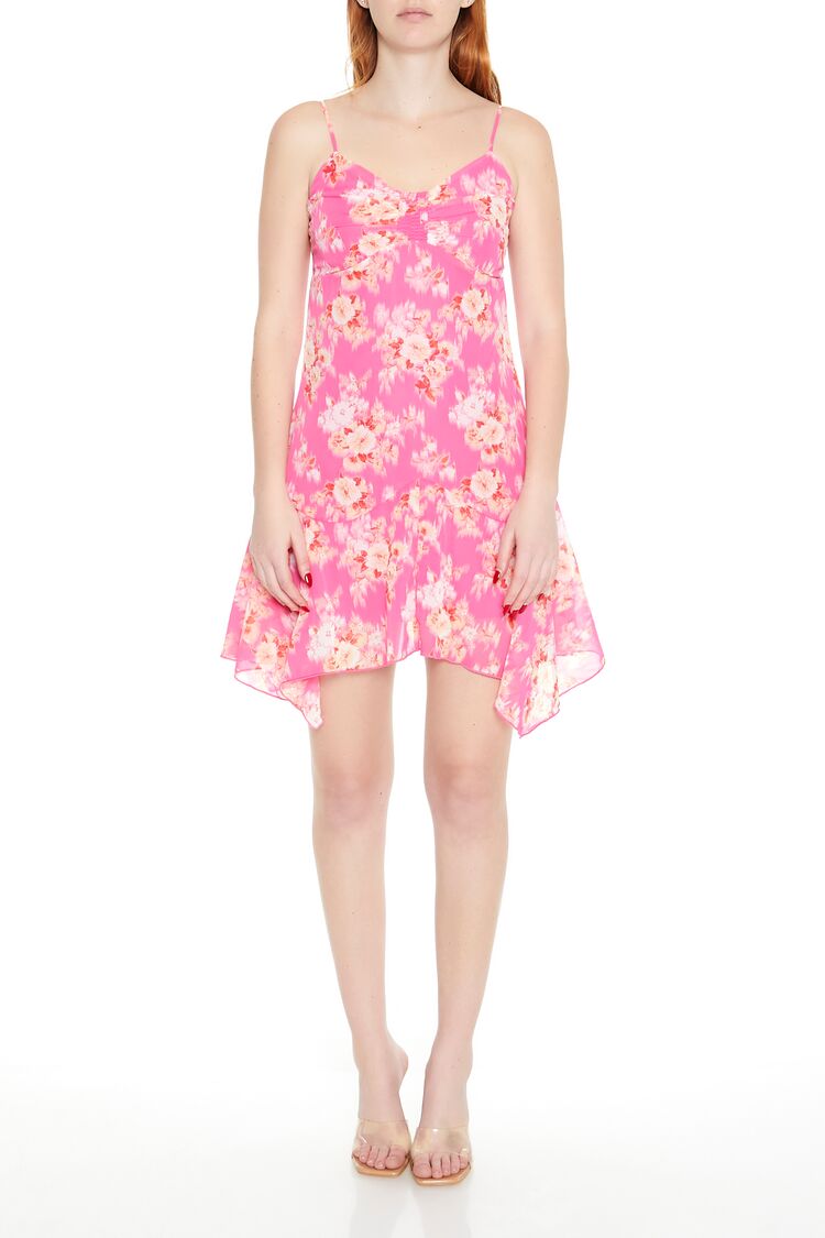 Forever 21 Floral Handkerchief Mini Dress - pink-multi - Bonton