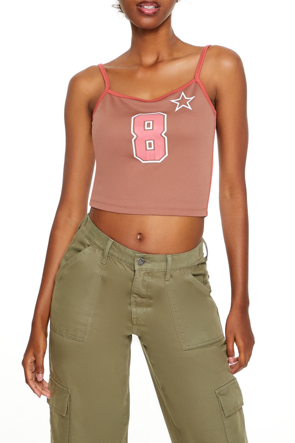  Forever 21 8 Star Graphic Cropped Cami - brown multi - Bonton