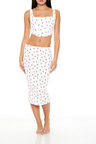 Cherry Print Lingerie Corset Top