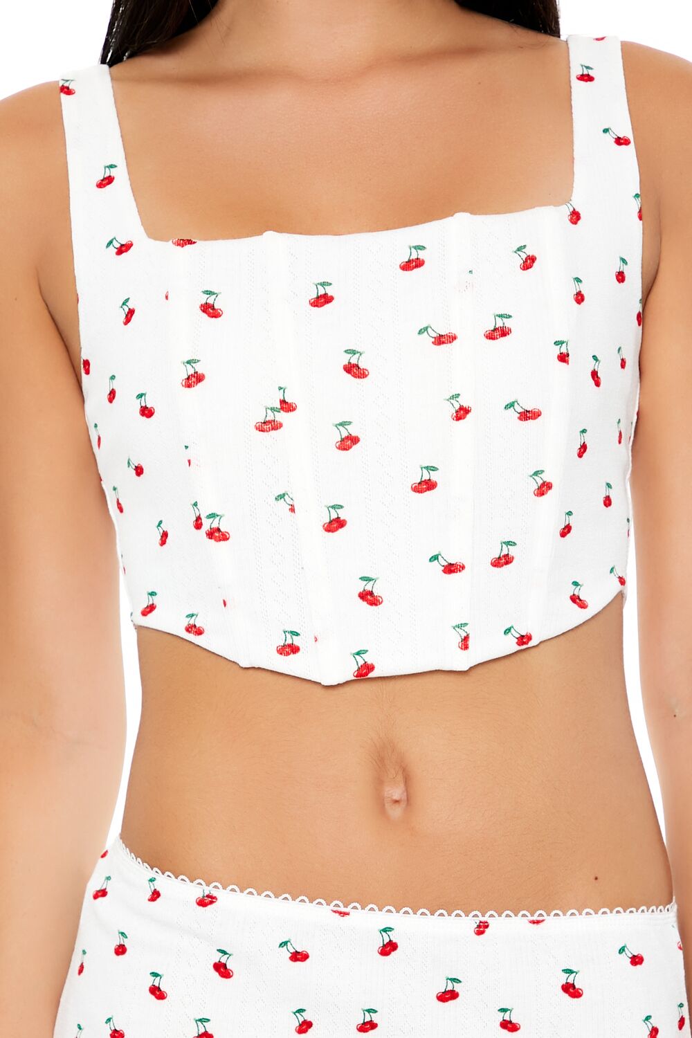  Forever 21 Cherry Print Lingerie Corset Top - white-multi - Bonton