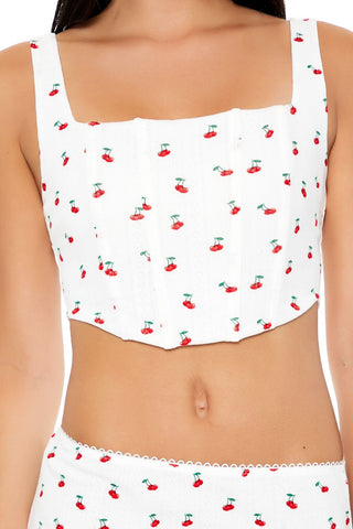 Cherry Print Lingerie Corset Top