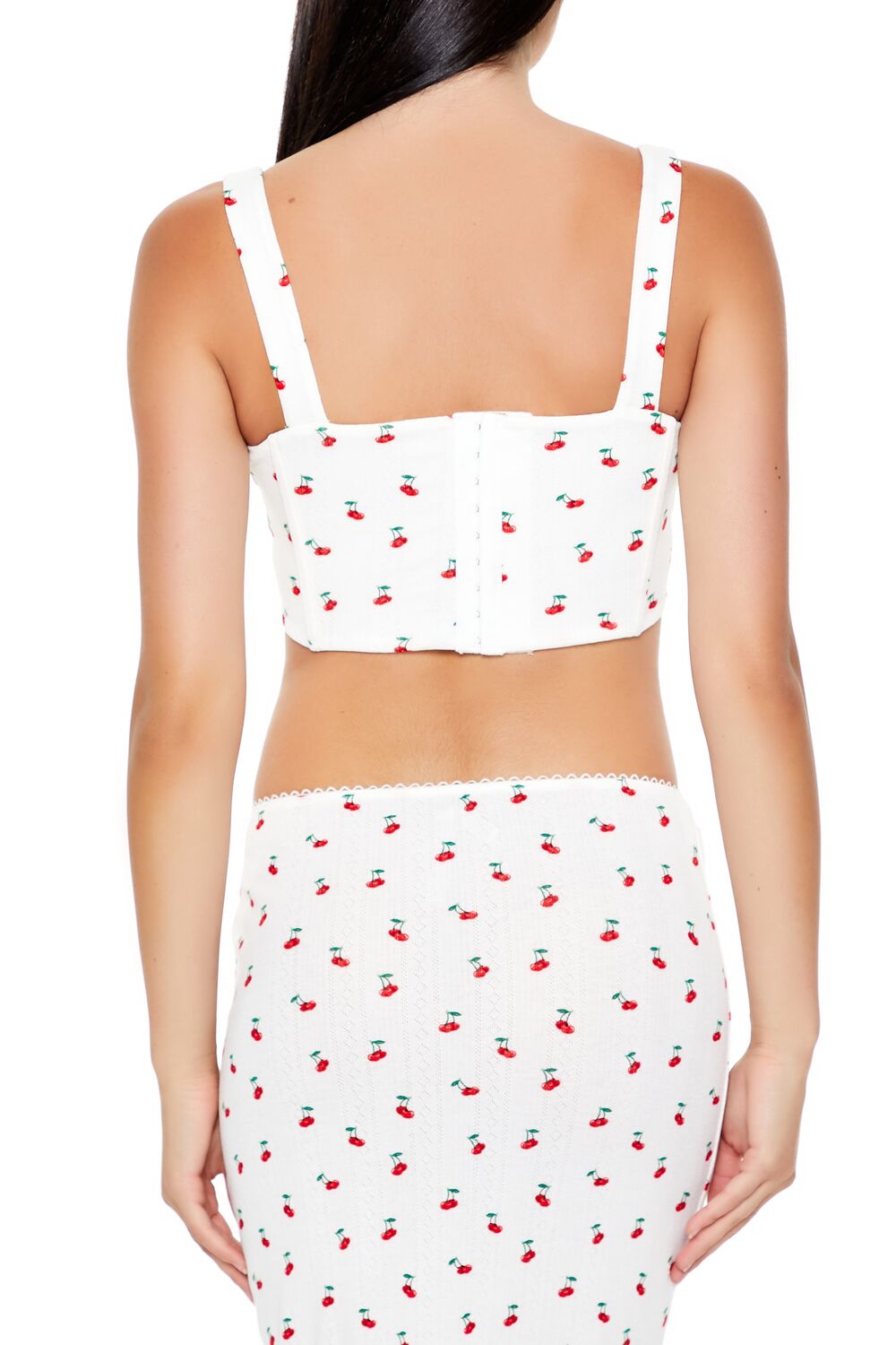  Forever 21 Cherry Print Lingerie Corset Top - white-multi - Bonton