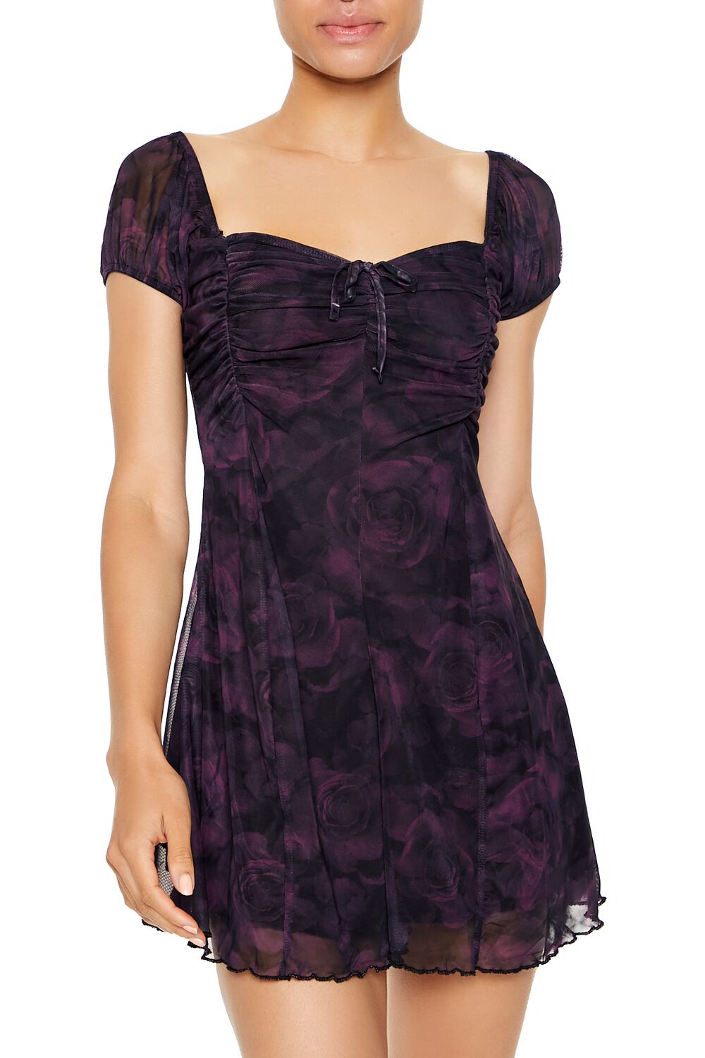  Forever 21 Ruched Floral Mini Skort Dress - plum-multi-swatch - Bonton